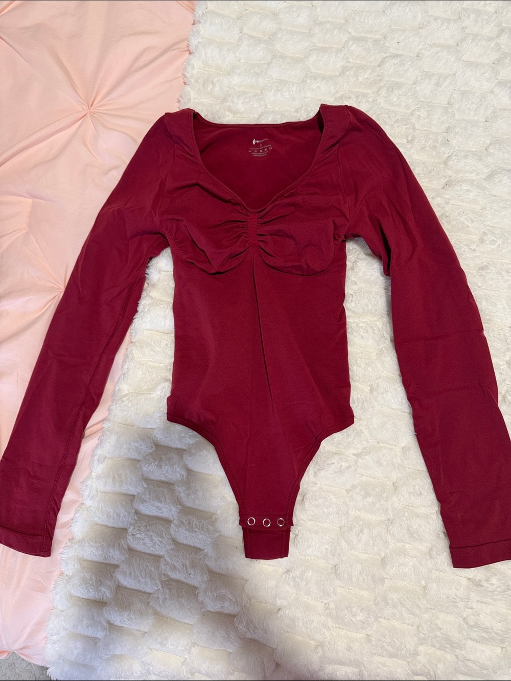 Long Sleeve One-Piece Bodysuit in Deep Red